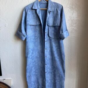 Vintage Blue White Flower Pattern Pearl Button Blazer Coat Medium